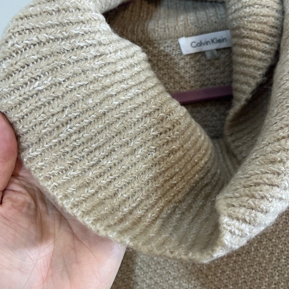 Calvin Klein Women Sweater Size 1X Tan Cowl Neck Pullover Knit Vintage Neutral - Picture 7 of 14